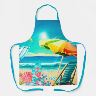 Delantal Sombrillas de playa de verano, tabla de surf y árb