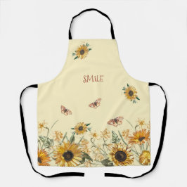 Delantal Sombrillas y mariposas en amarillo cremoso 