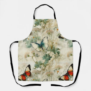 Delantal Soñador Jardín de Cottage Floral Mariposa Azul Tur
