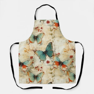 Delantal Soñador Jardín de Cottage Floral Mariposa Azul Tur