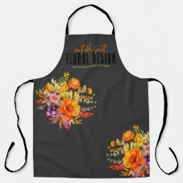 Delantal Sophisticated Floral Design Black Orange Flowers