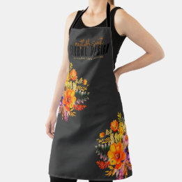 Delantal Sophisticated Floral Design Black Orange Flowers 