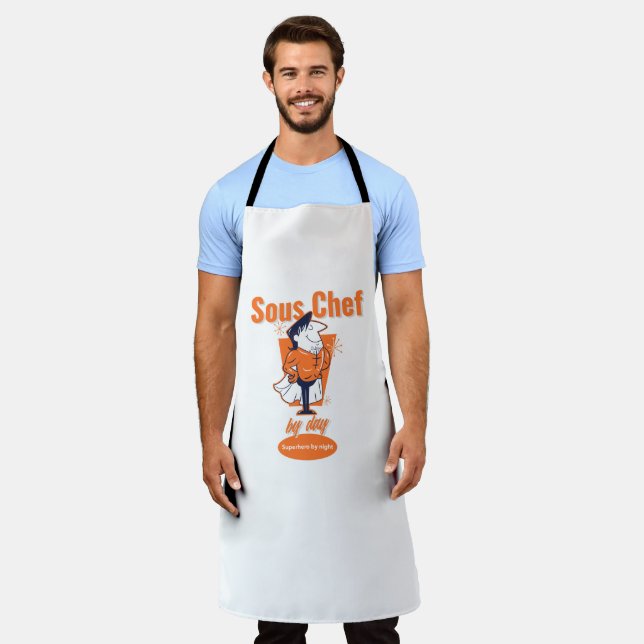 Delantal Sous Chef by Day, superhéroe de noche (Gastado)