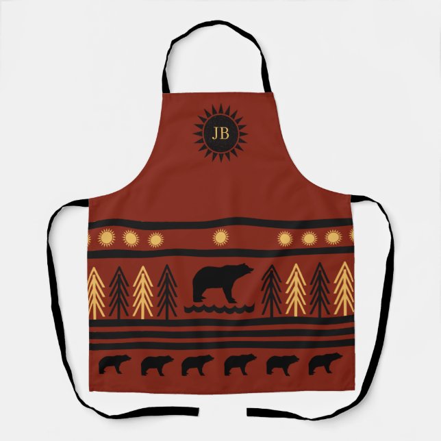 Delantal Southwestern Deep Redwood Navajo Black Bear Apron (Anverso)