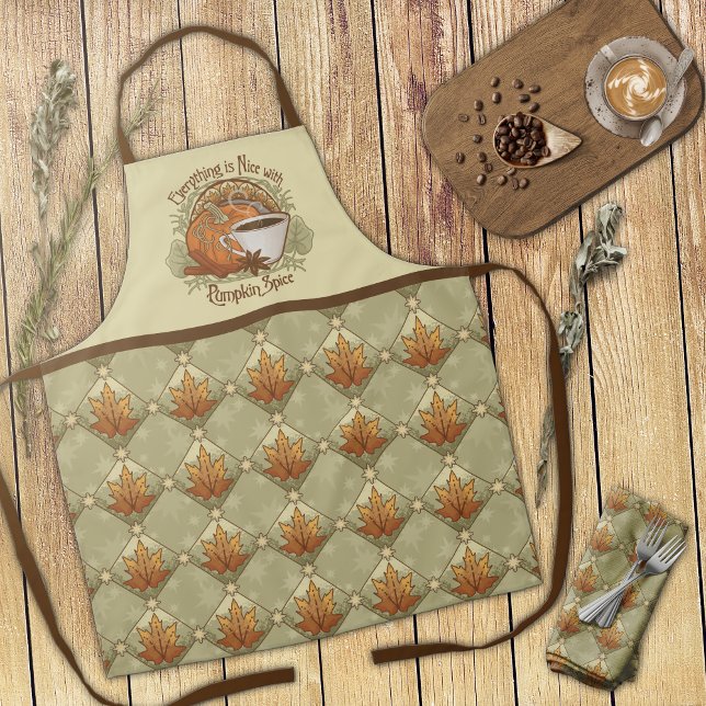 Delantal Spice de calabaza, hojas de otoño y patrón de estr (Pumpkin Spice, Autumn Leaves, and Stars Pattern Apron - Green)