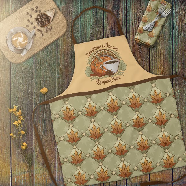 Delantal Spice de calabaza, hojas de otoño y patrón de estr (Pumpkin Spice, Autumn Leaves, and Stars Pattern Apron - Orange)