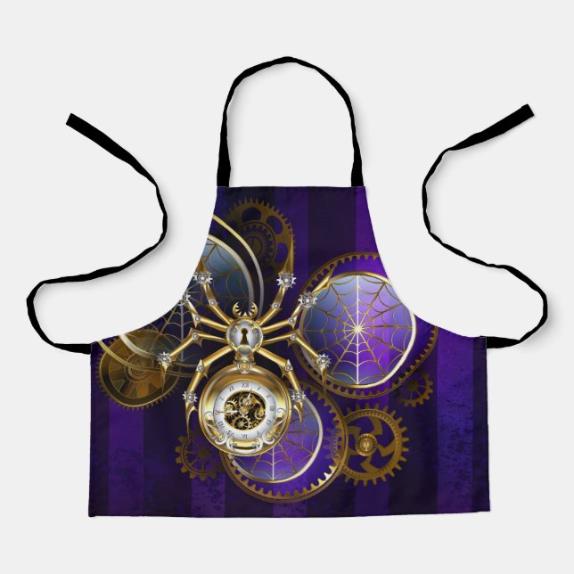 Delantal Spider Steampunk sobre fondo morado (Anverso)