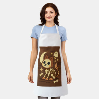 Delantal Spooky Skeleton Cat All-Over Print Apron, Medium