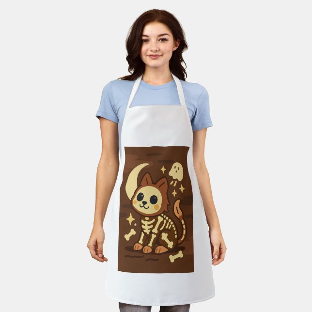 Delantal Spooky Skeleton Cat All-Over Print Apron, Medium (Gastado)