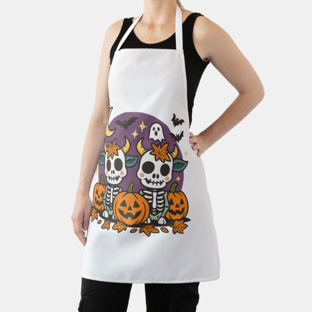 Delantal Spooky Skeleton Cows All-Over Print Apron, Medium (in situ)