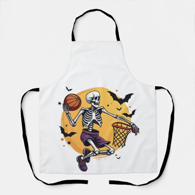 Delantal Spooky Skeleton Dunking Basketball Graveyard Hallo (Anverso)