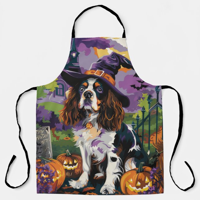 Delantal Spooky Springer Spaniel Halloween Witch Pumpkin (Anverso)