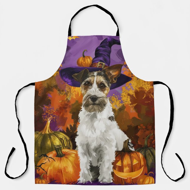 Delantal Spooky Wirefox Terrier Dog Halloween Bruja Calabaz (Anverso)