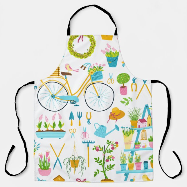 Delantal Spring seamless pattern in simple hand-drawn carto (Anverso)
