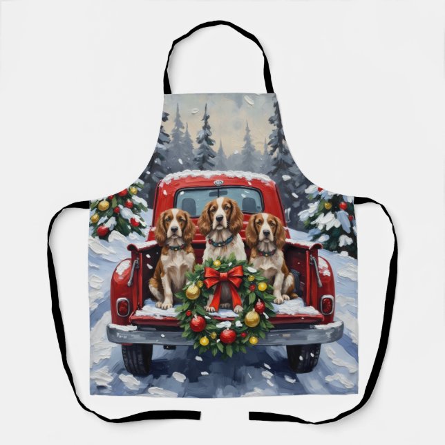 Delantal Springer Spaniel Christmas Red Truck Holiday (Anverso)