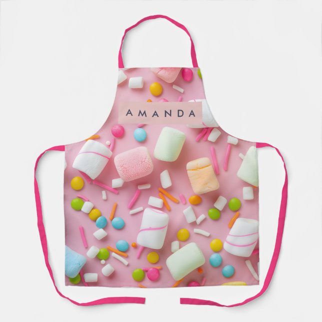 Delantal Sprinkle de marshmallow colorido personalizado (Anverso)
