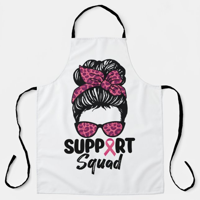 Delantal Squad Messy Bun Guerrero Rosa Cáncer de Mama (Anverso)