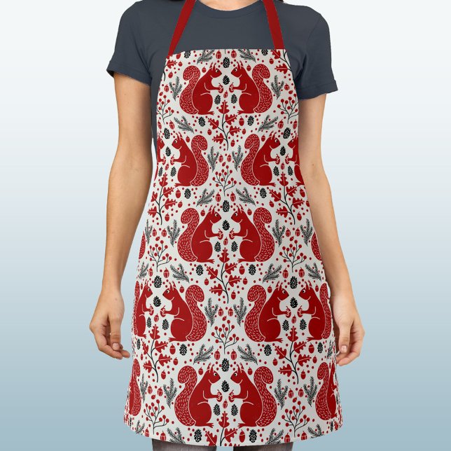 Delantal Squirrel Forest Woodland (Red Squirrel woodland forest pattern apron)