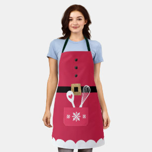 Delantal Sra. Claus Apron Fake Pocket Con Spoon Y Whisk