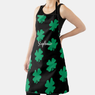 Delantal St Patrick's Day Shamrock Leaf Green Black 2024