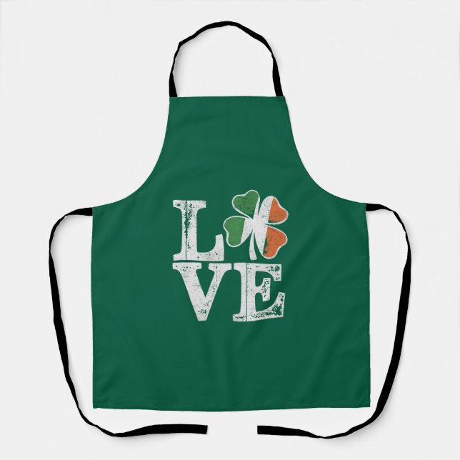 Delantal St Patrics Day Love Lucky Irish Shamrock Green (Anverso)