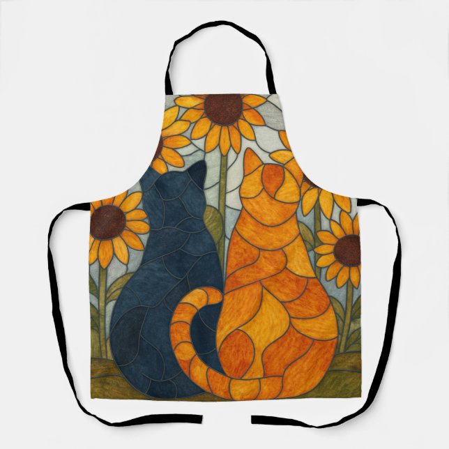 Delantal Stained Glass Cats and Sunflowers Art Design (Anverso)