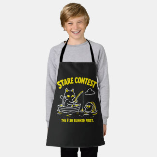Delantal Stare Contest Funny Fishing Cat Yellow Cartoon