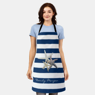 Delantal Starfish Adorable, Navy Blue Stripes Personalizado