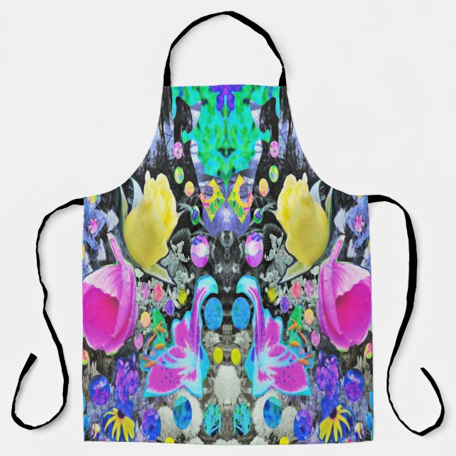 Delantal Stargazer Lily, Rosa y Collage de Hibiscus Rosa (Anverso)