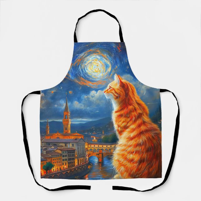 Delantal Starry Night Over Florence | Ginger Cat Art (Anverso)
