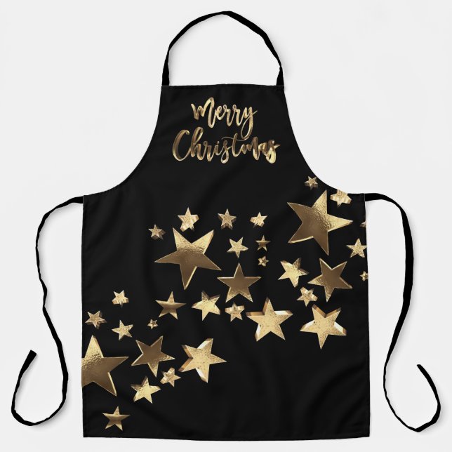 Delantal Stars Elegant Faux Gold Typography Feliz Navidad (Anverso)