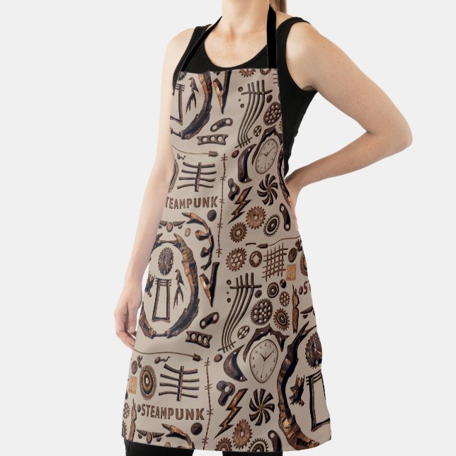Delantal Steampunk Illustrations Pattern Brown (in situ)