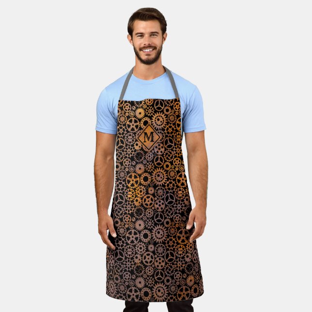 Delantal Steampunk Rusty Gears Monogram (Gastado)