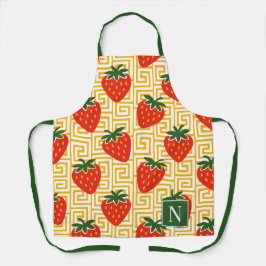Delantal Strawberry Greek Key Monogram