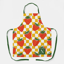 Delantal Strawberry Rustic Farmhouse Checkerboard Monogram