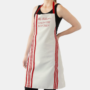 Delantal Stripe de estilo francés - Rojo Nombre blanco de
