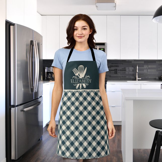 Delantal Stylish Blue & Cream Tartan – Perfect for Cooking (Subido por el creador)