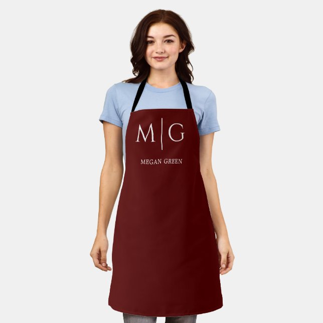 Delantal Stylish Monogram With Name Personalized Maroon (Gastado)