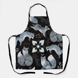 Delantal  Stylized blue foxes with intricate floral designs