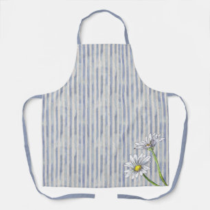 Delantal Suave Floral de Rayas Azules Acuarela Margarita