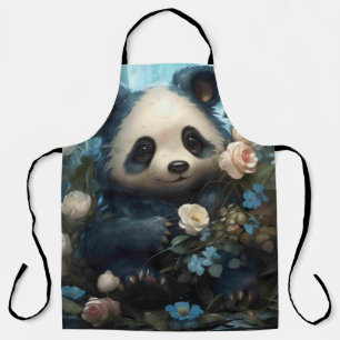 Delantal Suave oso panda entre Rosas de la selva