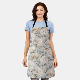 Delantal Suave patrón floral beige rosa blanca