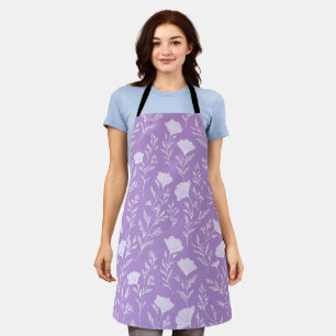 Delantal Suave patrón floral blanco lavanda púrpura