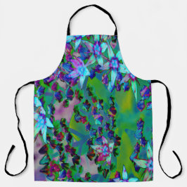 Delantal Suculentas flores de sedum en Aqua, púrpura y azul