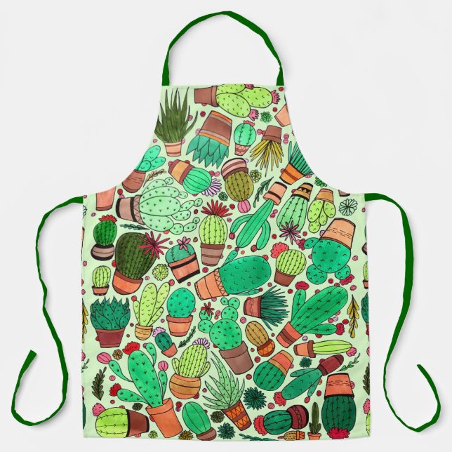 Delantal Suculento Cactus Potted Plants Green Cacti Garden (Anverso)