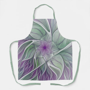 Delantal Sueño de flores, abstracto arte fractal verde púrp