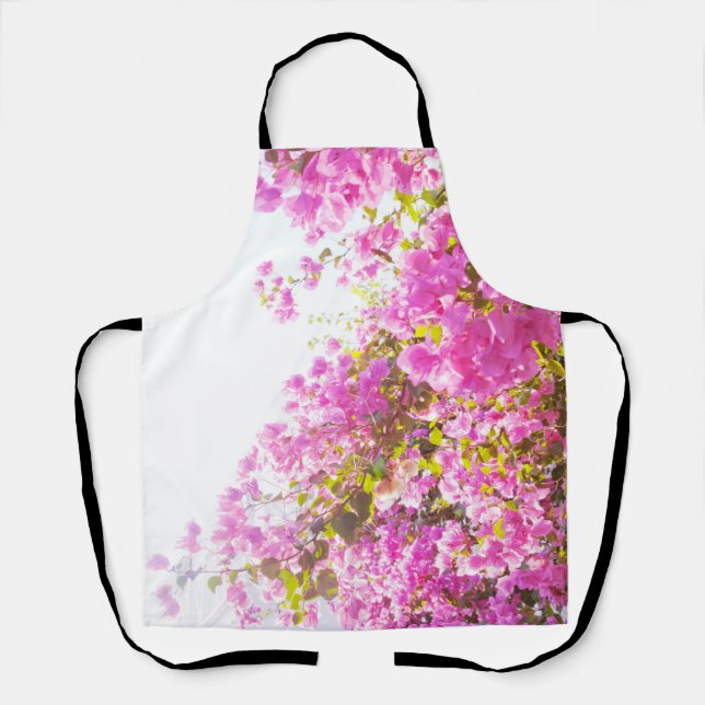 Delantal Sueño Santorini de flores rosadas #1 #wall #art (Anverso)