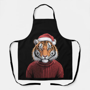 Delantal Suéter de Navidad Tigre Gorro de Santa Invierno Xm