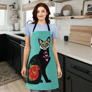 Delantal Sugar Skull Black Cat
