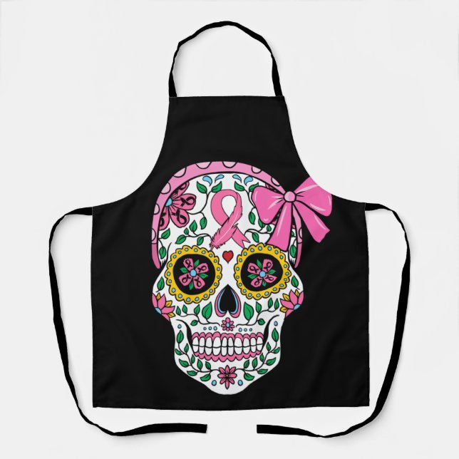 Delantal Sugar Skull Pink Ribbon Calavera Breast Cancer (Anverso)